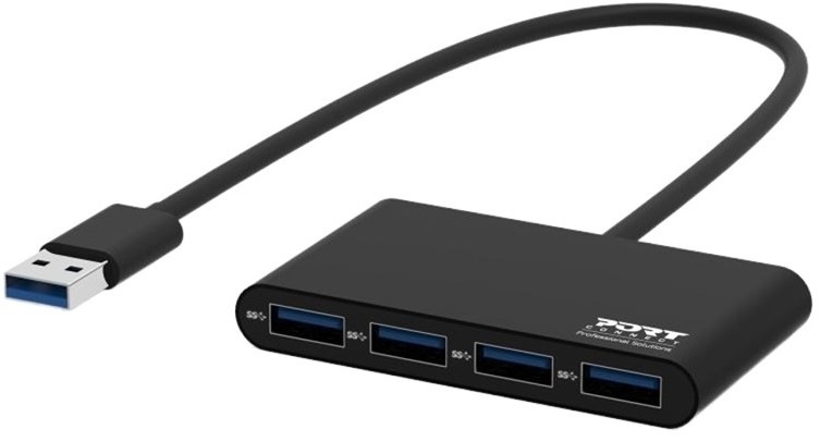 USB Hub PORT CONNECT USB-A , 4x USB 3.0 - černý