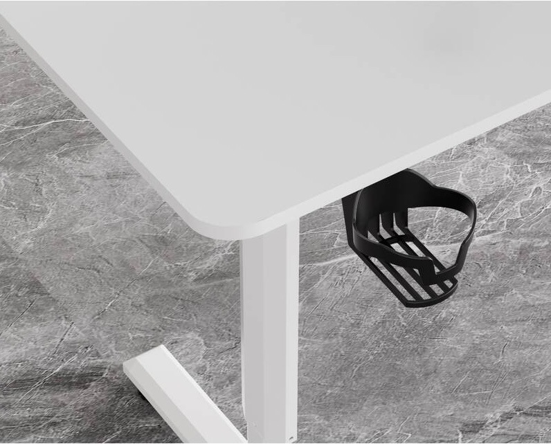 Elektrický stůl ULTRADESK Highlander bílý držák na nápoje upevněný pod deskou stolu pro praktické uložení lahve nebo kelímku
