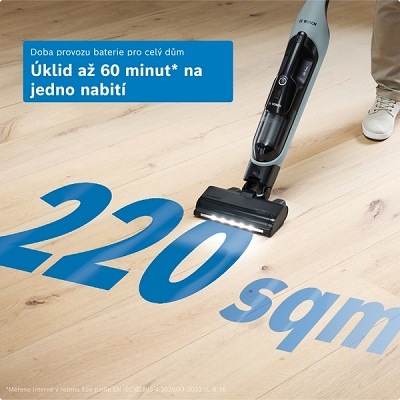 Tyčový vysavač Bosch Serie | 4 BCH4SM28 Flexxo 28 Vmax modrý Tyčový vysavač Boch BCH4SM28 se zobrazením 220 m2