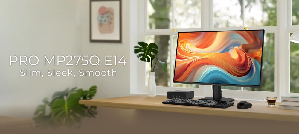 Monitor MSI PRO MP275Q E14 černý Monitor MSI PRO MP275Q E14 v pracovním prostoru na stole