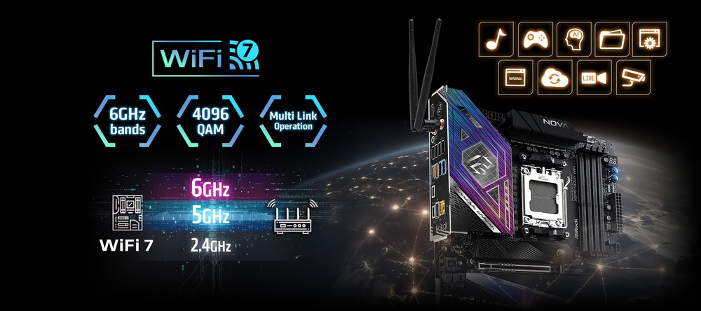 Základní deska ASRock X870 NOVA WIFI černá Technologie Wi-Fi 7 usnadní bezdrátové připojení k síti