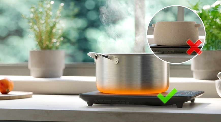Indukční vařič Philips HD5850/90 5000 Series s účinným chlazením a bezpečným odvodem tepla zajišťuje stabilní provoz i při dlouhém vaření ve větších hrncích.