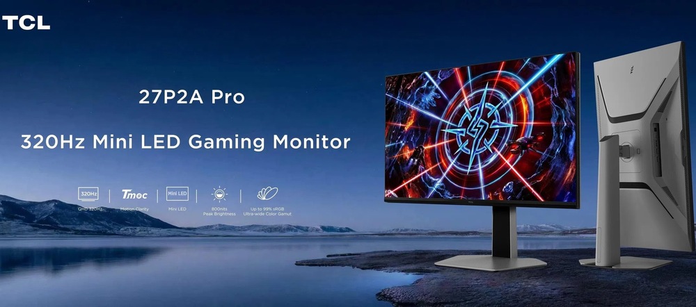 Herní monitor TCL 27P2A Pro šedý Herní monitor TCL 27P2A Pro je vyobrazen a kolem něho jsou vypsané nejdůležitější parametry, které nabízí.