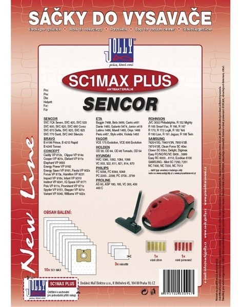 Sáčky Jolly do vysavače Sencor, 3 mikrofiltry, vůně citron a pomeranč