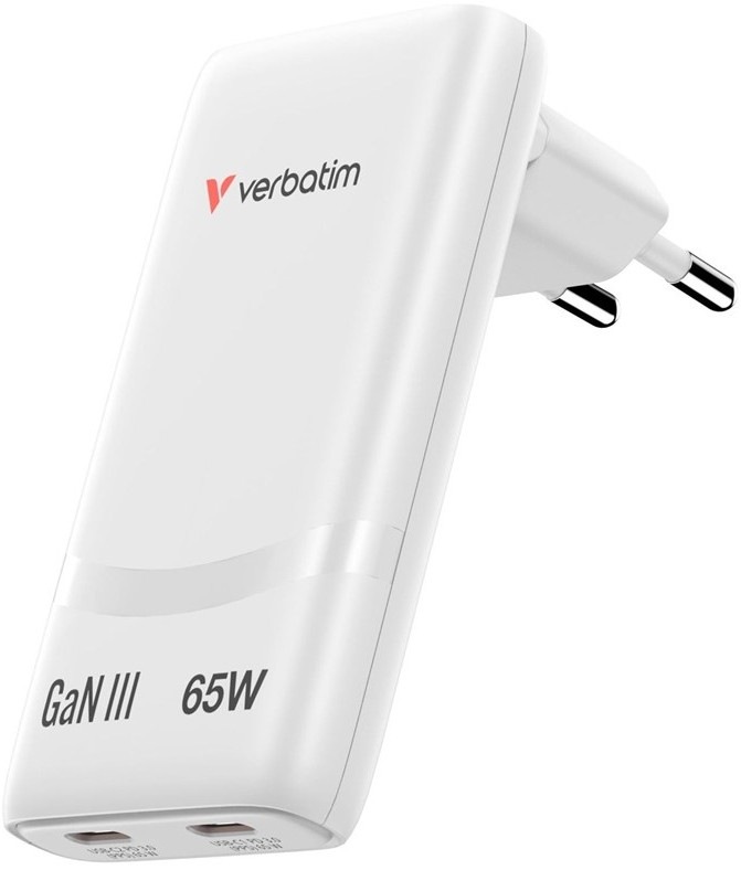 Nabíječka do sítě Verbatim Fold 'n' Go 65W, 2×USB-C PD3.0 - bílá
