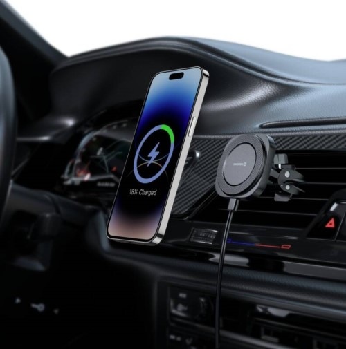Držák na mobil Swissten MagStick COMPACT s bezdrátovým nabíjením 15 W/7,5 W - černý
