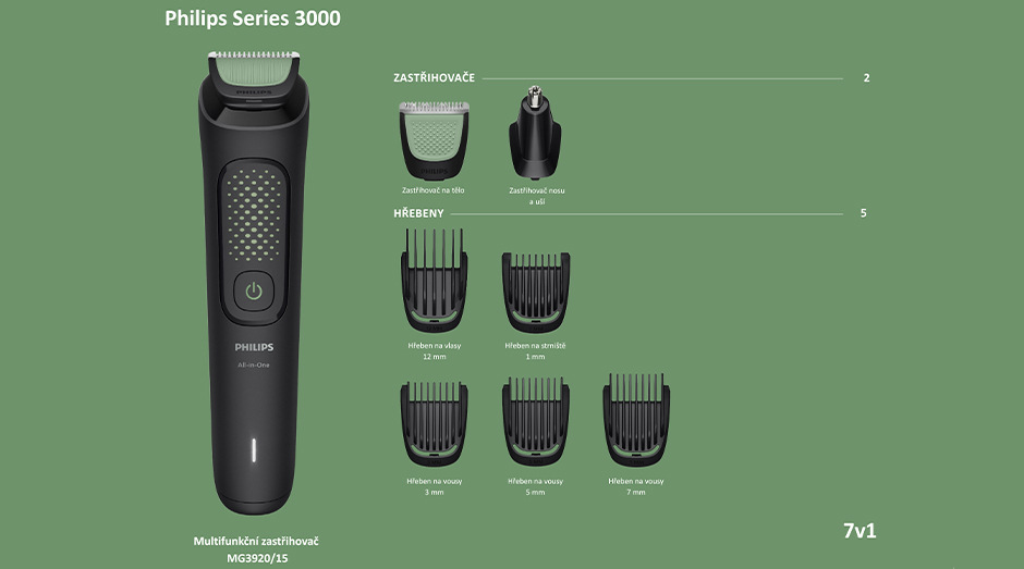 Philips Series 3000 MG3920/15 včetně nástavců 7 v 1