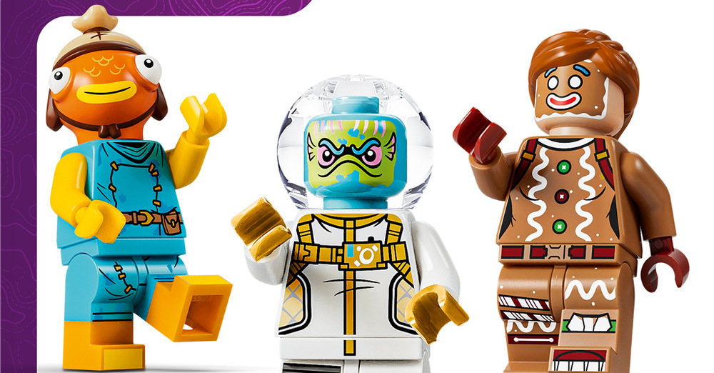 Stavebnice LEGO® Fortnite® 77080 Supply Drop Slurp Juice, vlna, banán a malinová semínka doplňují model a připomínají předměty známé z videohry Fortnite.