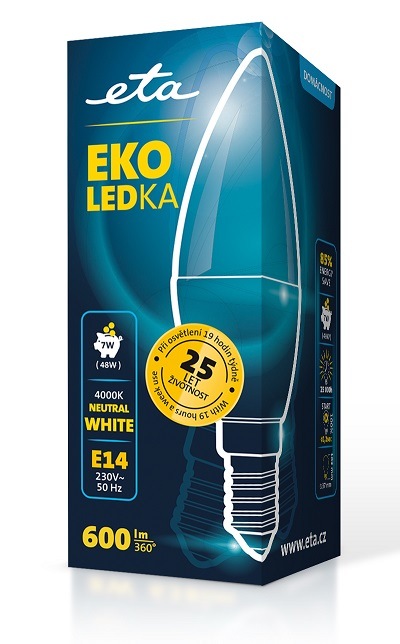 Žárovka LED ETA EKO LEDka svíčka 7W, E14, neutrální bílá žárovka ETAC37W7NW01