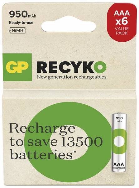 Baterie nabíjecí GP ReCyko 950 AAA (HR03), 6 ks