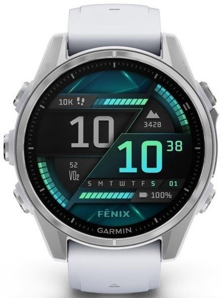 Chytré hodinky Garmin fēnix 8 - 43 mm, AMOLED - Silver / Whitestone Silicone Band