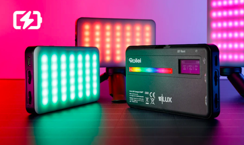 Přední a zadní strana LED panelu Rollei LUMIS Mini Creator RGB s RGB osvětlením