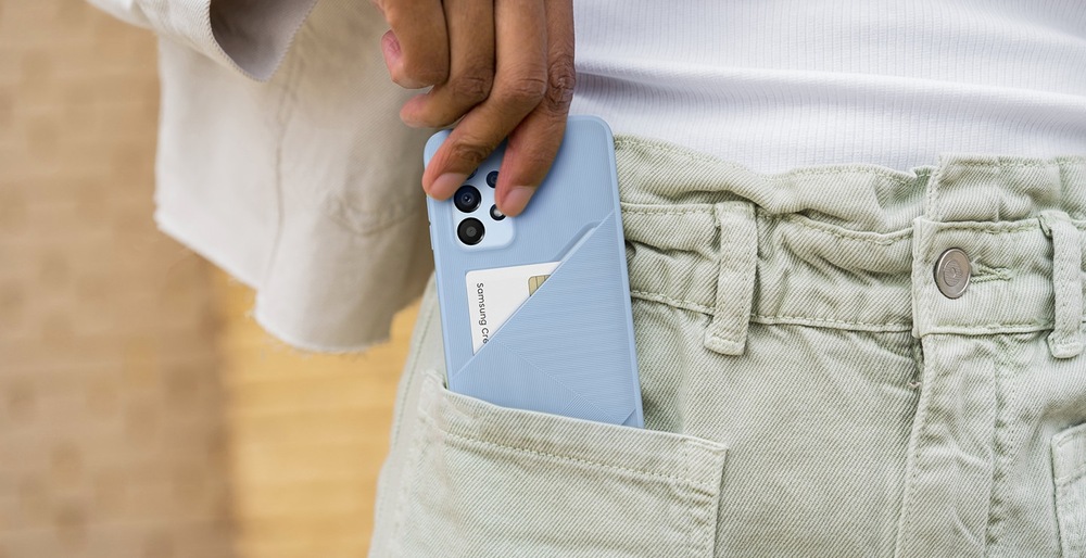 Kryt na mobil Samsung Galaxy A33 5G s kapsou na kartu modrý Kryt na mobil Samsung Galaxy A33 5G s kapsou na kartu modrý