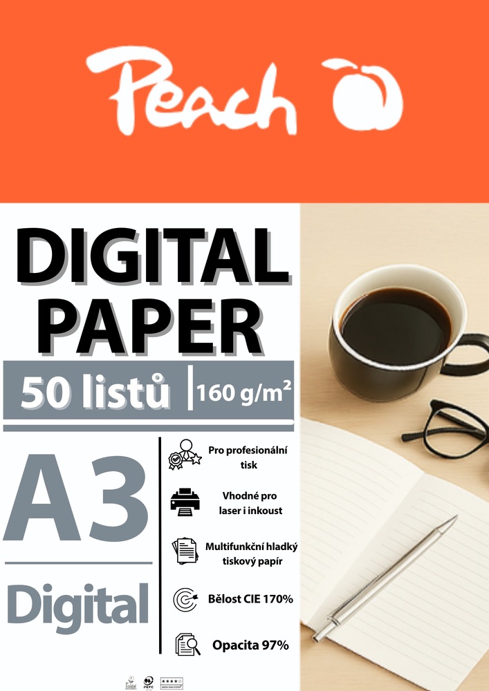 Papíry do tiskárny Peach Digital A3 160g - 50 listů Papíry do tiskárny Peach Digital A3 160g - 50 listů