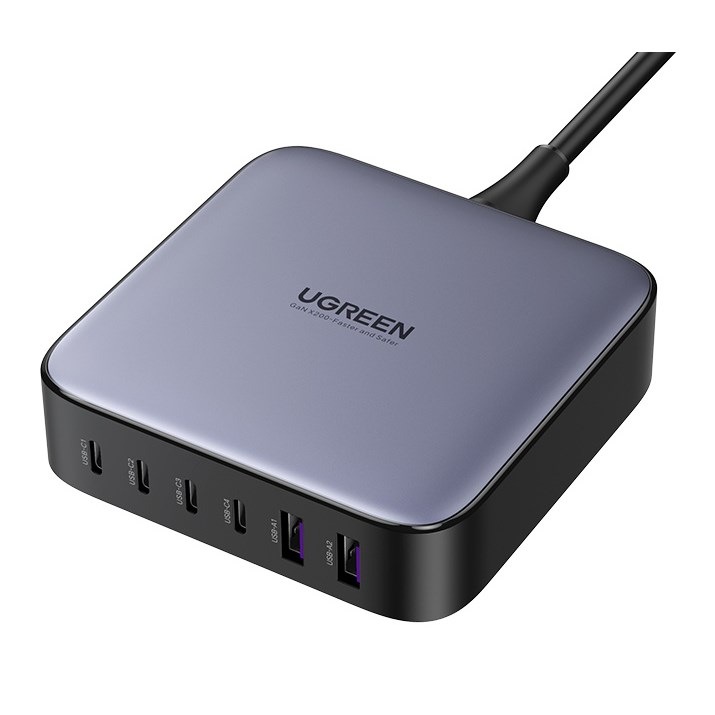 Nabíječka do sítě UGREEN 2x USB, 4x USB-C, 200W, Gan šedá