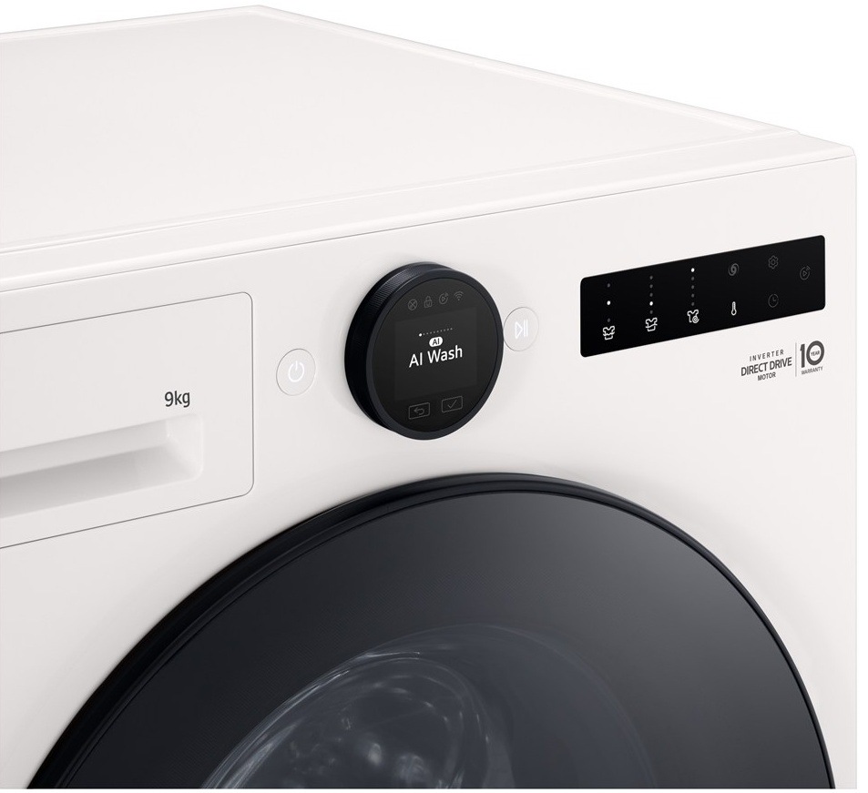 Pračka LG F2X70S9TLS bílá Detail kruhového displeje a ovládacích prvků pračky LG GF2X70S9TLS s programem Cotton.