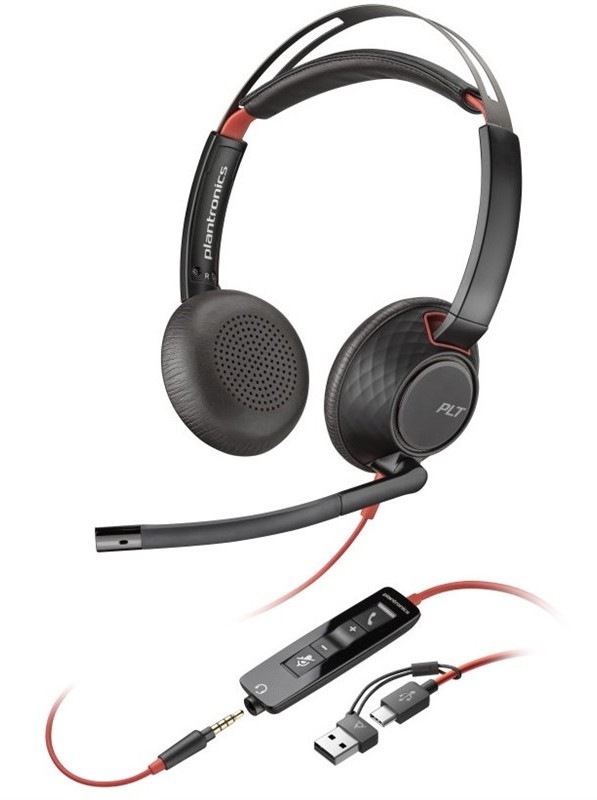 Headset HP Poly Blackwire 5220, 3,5 mm jack + USB-C/A adaptér, stereo černý
