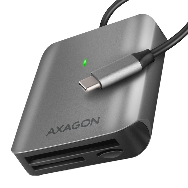 Čtečka paměťových karet Axagon Card Reader USB-C 3.2 Gen 1, 3-slot & lun SD/microSD/CF, UHS-II - stříbrná