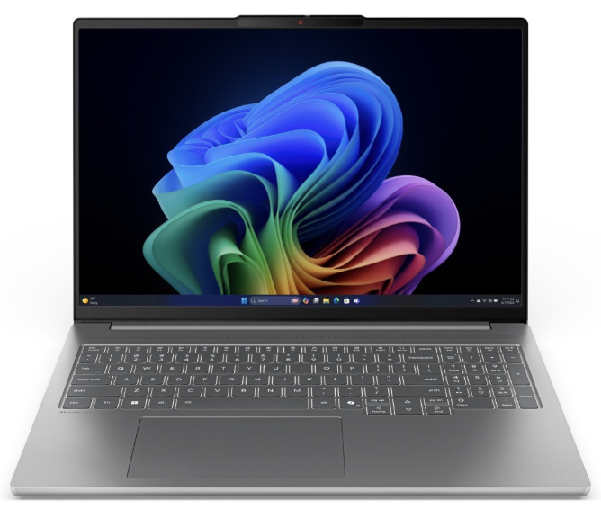 Šedý notebook Lenovo IdeaPad Pro 5 16AKP10 s 16" OLED displejem při pohledu zepředu