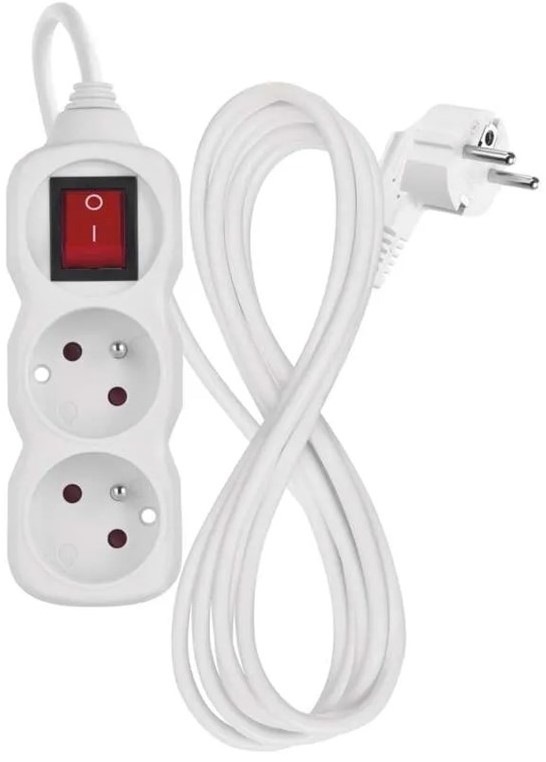 Kabel prodlužovací EMOS 2 x zásuvka, vypínač, 2m - bílý