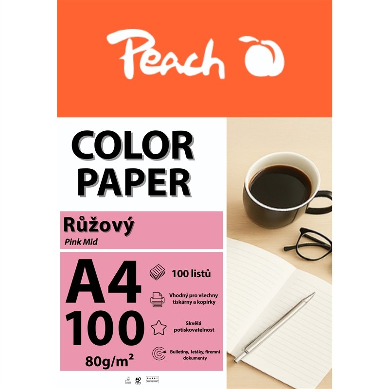 Papíry do tiskárny Peach Color A4 - 100 listů růžové