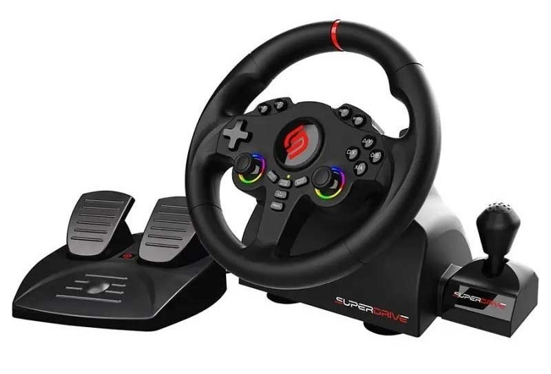 Sada volantu, pedálů a řadicí páky SUPERDRIVE 220 RS-X v černé barvě.
