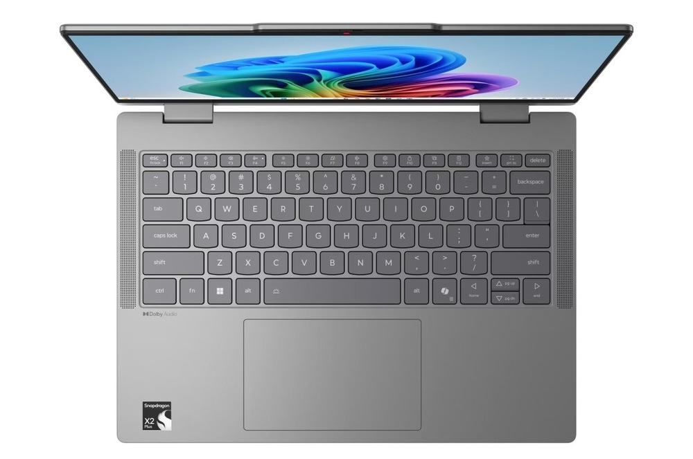 Notebook Lenovo IdeaPad 5 2-in-1 14Q8Y11 šedý Pohled shora na klávesnici notebooku Lenovo IdeaPad 5 2-in-1 14Q8Y11