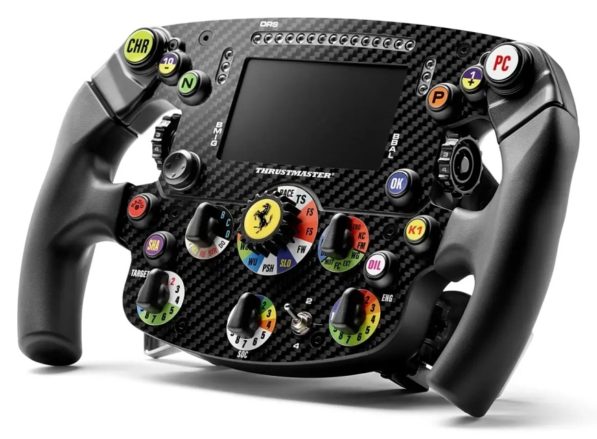 Volant Thrustmaster Formule Ferrari SF-25 edice Add-On, PC , PS5/4 černý Šikmý pohled na formulový věnec s pogumovanými rukojeťmi a vícepolohovými přepínači