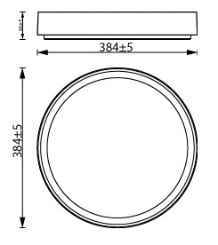Rozměry bílého svítidla Philips Hanno s průměrem 384 mm a výškou 66 mm