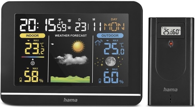 Meteorologická stanice Hama Usedom černá Meteorologická stanice Hama Usedom s dosahem 50 metrů