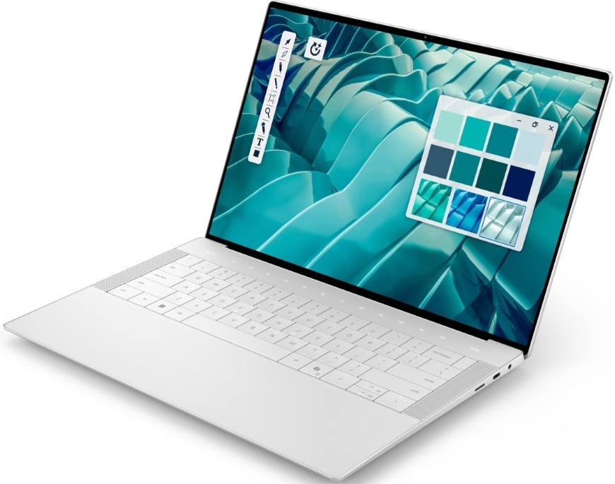 Notebook Dell 14 Premium DA14250 stříbrný Pohled zprava na konstrukci notebooku Dell 14 Premium DA14250