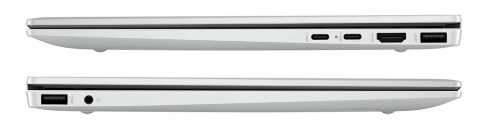 Notebook HP Omnibook 7 Aero 13-bg1300nc stříbrný Zavřený notebook HP Omnibook 7 Aero 13-bg1300nc z obou profilů s porty