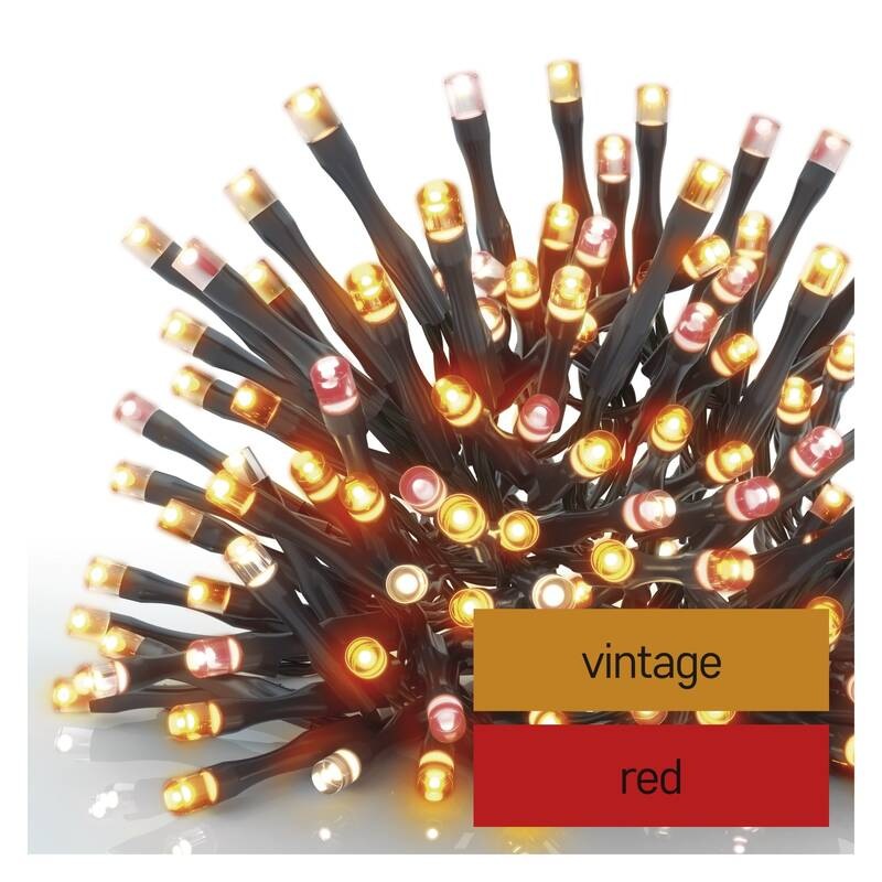 Vánoční osvětlení EMOS 120 LED řetěz - 12 m, pulzující, venkovní i vnitřní, vintage/červená