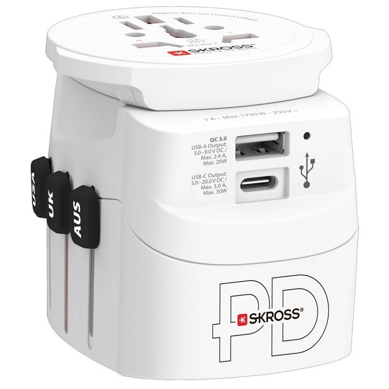 SKROSS PRO Light USB AC30PD World, 7 A max., USB A+C, PD 30 W, UK + USA + Austrálie/Čína