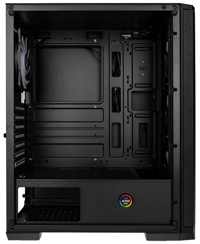 Case BitFenix Nova Mesh SE TG ARGB černá Boční pohled do prázdné skříně s pozicemi pro komponenty.