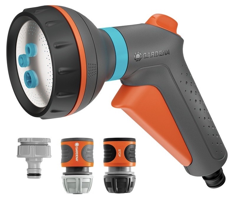 Zahradní sprcha Gardena s ergonomickou rukojetí, aretovatelná spoušť