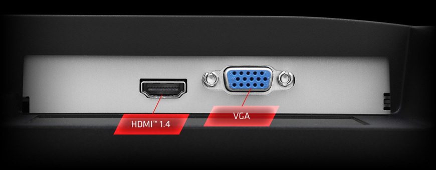 Detail portů HDMI a VGA, které jsou součástí monitoru ASRock Challenger