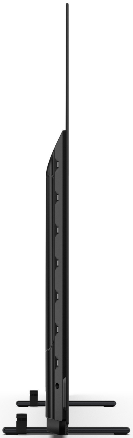 Televize Philips 65OLED911 Boční profil televize Philips OLED+ 911 zdůrazňující tenký design a rozmístění portů.