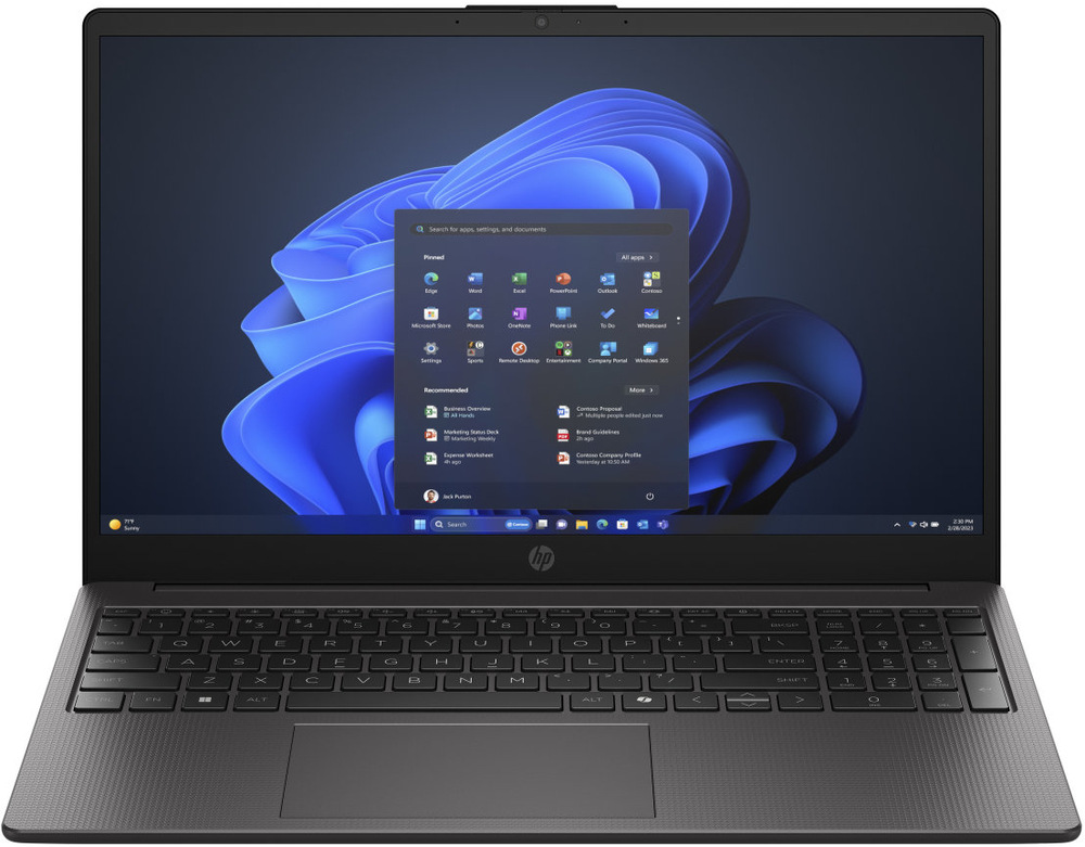 Přední strana notebooku HP 255R G10 s ostrým a jasným displejem