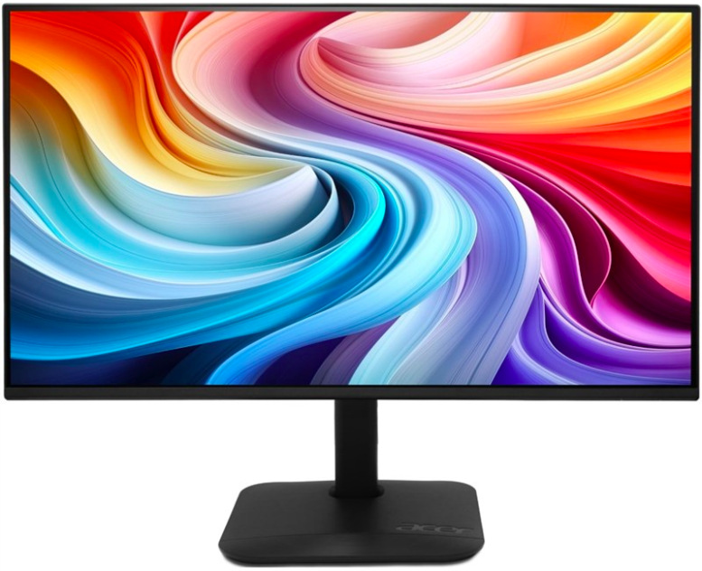 Monitor Acer KA242Y P6 23,8" v černé barvě s IPS displejem na stojanu v čelním pohledu