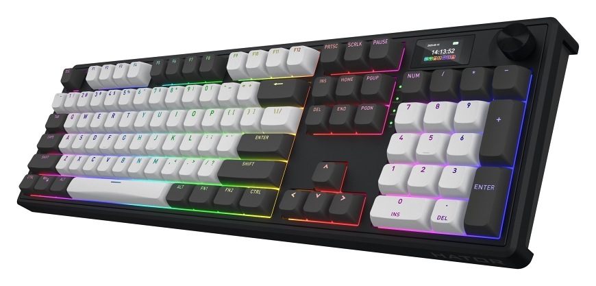 HATOR Skyfall 100 Pro Wireless s numerickou částí, podsvícenými klávesami a TFT displejem
