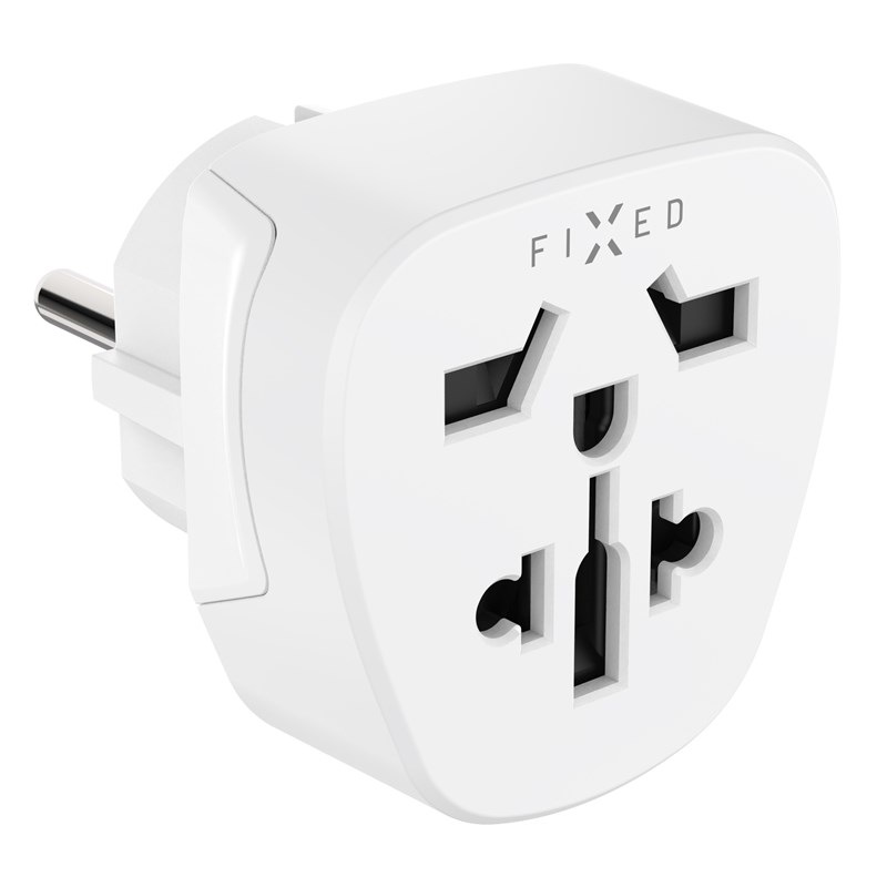 Cestovní adaptér FIXED pro UK, US, AUS do EU zásuvek bílý