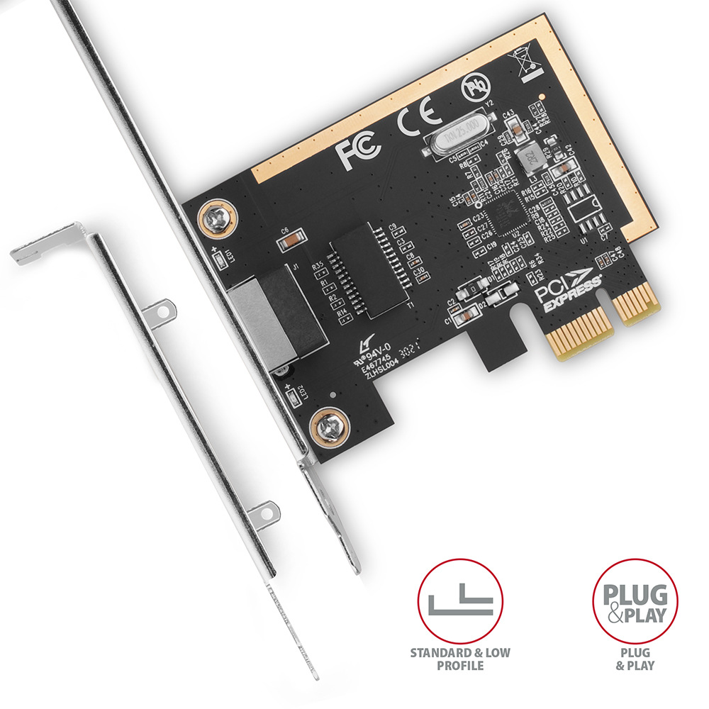 Síťová karta Axagon PCEE-GRF, PCIe síťová karta - 1x Gigabit Ethernet port stříbrná