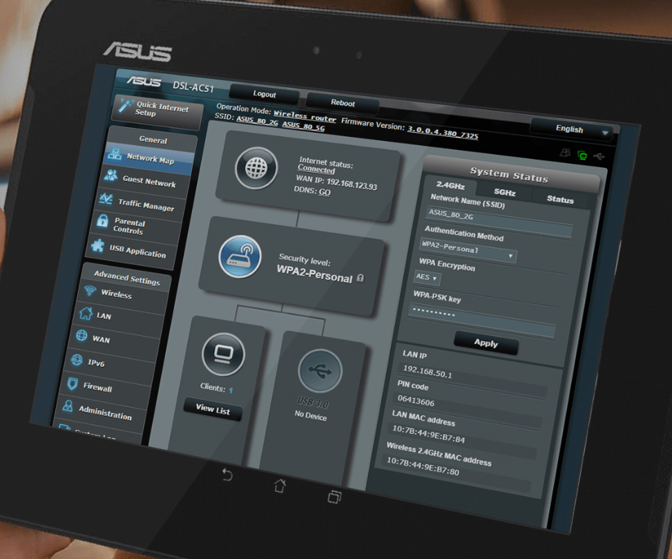 Router Asus DSL-AC750 - AC750 dvoupásmový ADSL/VDSL Wi-Fi Modem