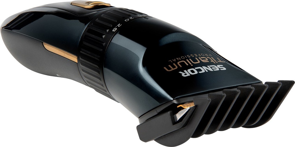 Zastřihovač vlasů Sencor SHP 8900BK a detail na nástavec
