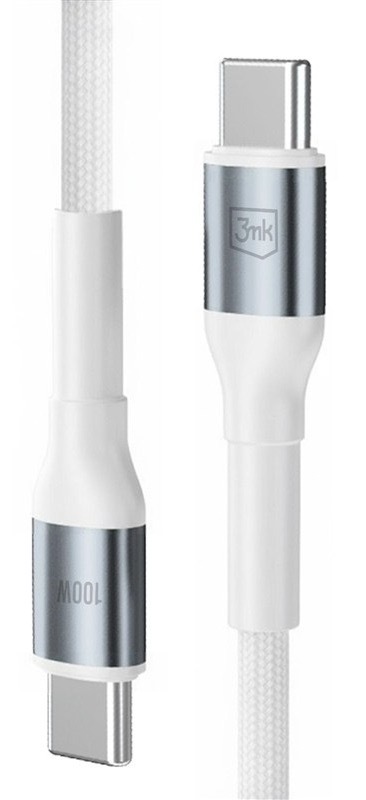 Nabíjecí kabel 3mk s konektory USB-C a USB-C, bílá barva