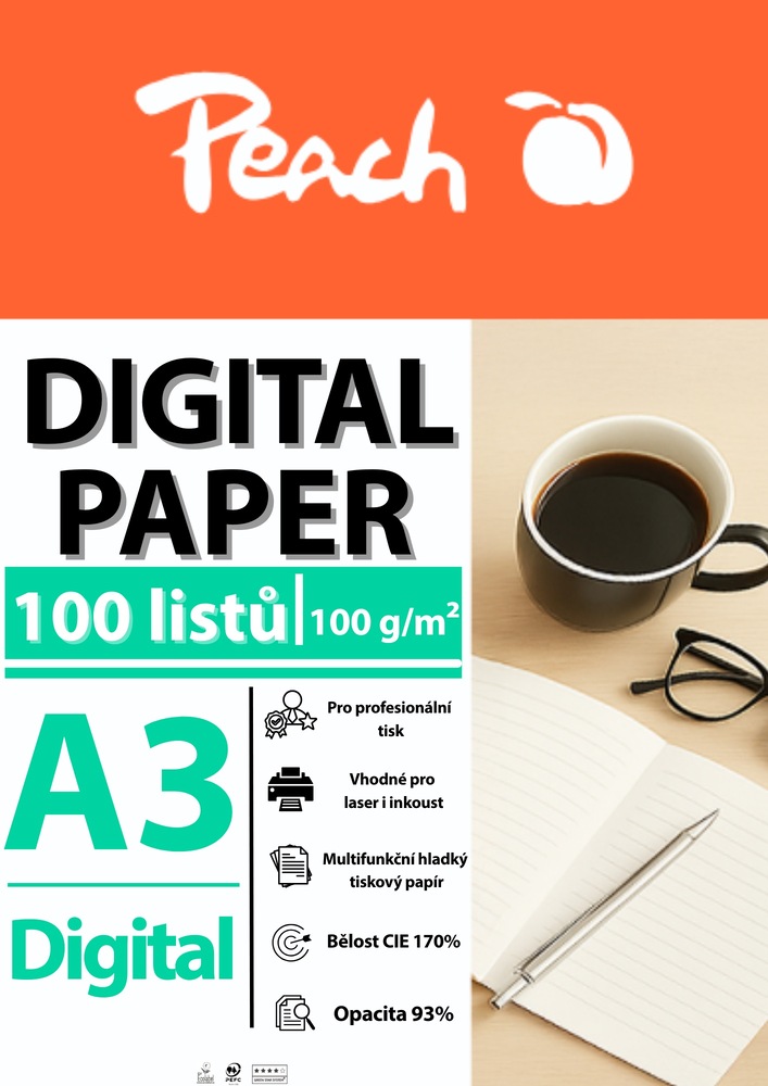 Papíry do tiskárny Peach Digital A3 100g - 100 listů Papíry do tiskárny Peach Digital A3 100g - 100 listů