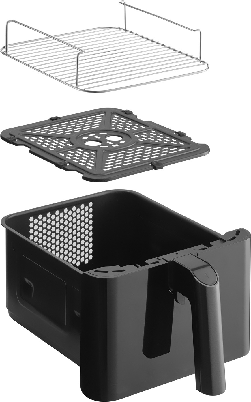 Fritéza horkovzdušná Sencor SFR 1250BK černá V dodávaném balení naleznete kromě horkovzdušné fritézy Sencor SFR 1250BK také rozdělovač košíků a smažící vložku.