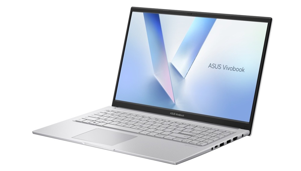 Otevřený a zapnutý notebook Asus Vivobook 15 otočený doleva