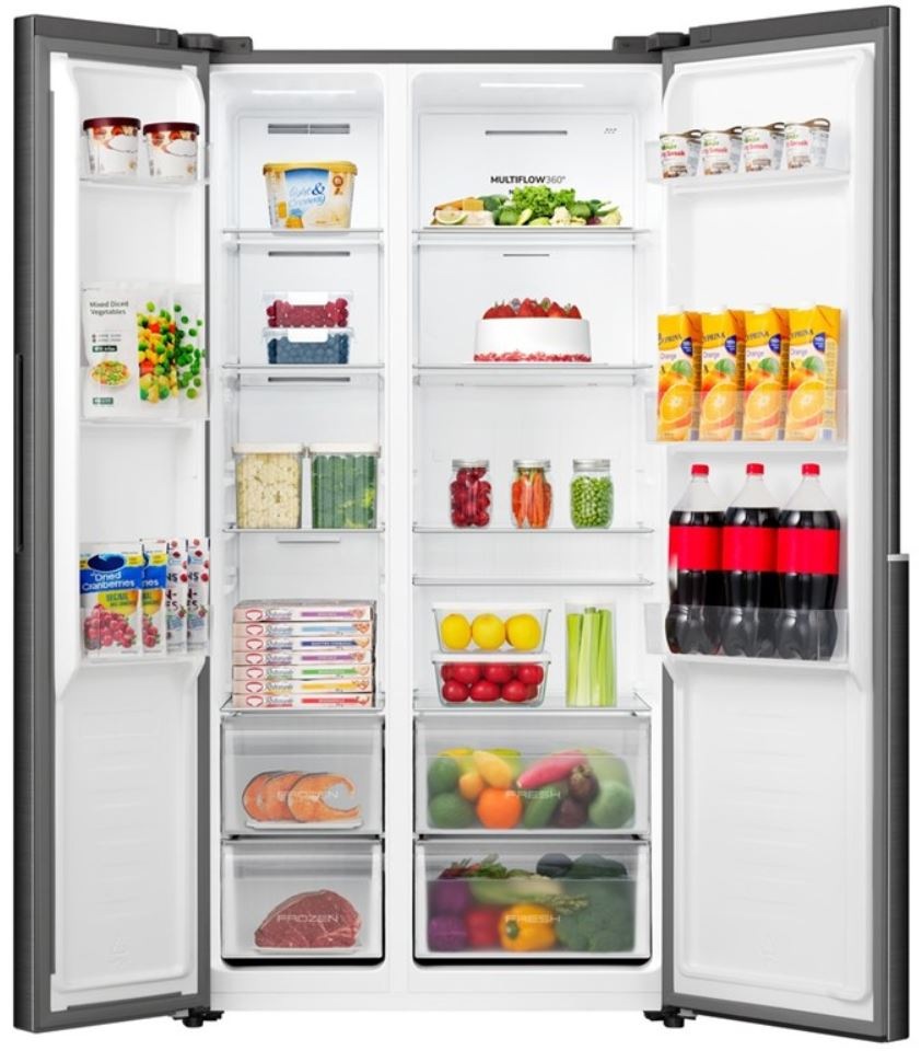 Chladnička amer. Gorenje NRS917E41BX pohled dovnitř s potravinami